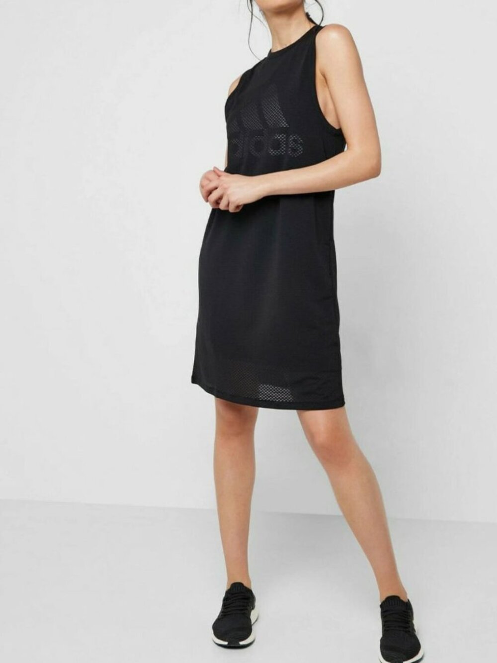 adidas Black Sleeveless Mesh Midi Dress